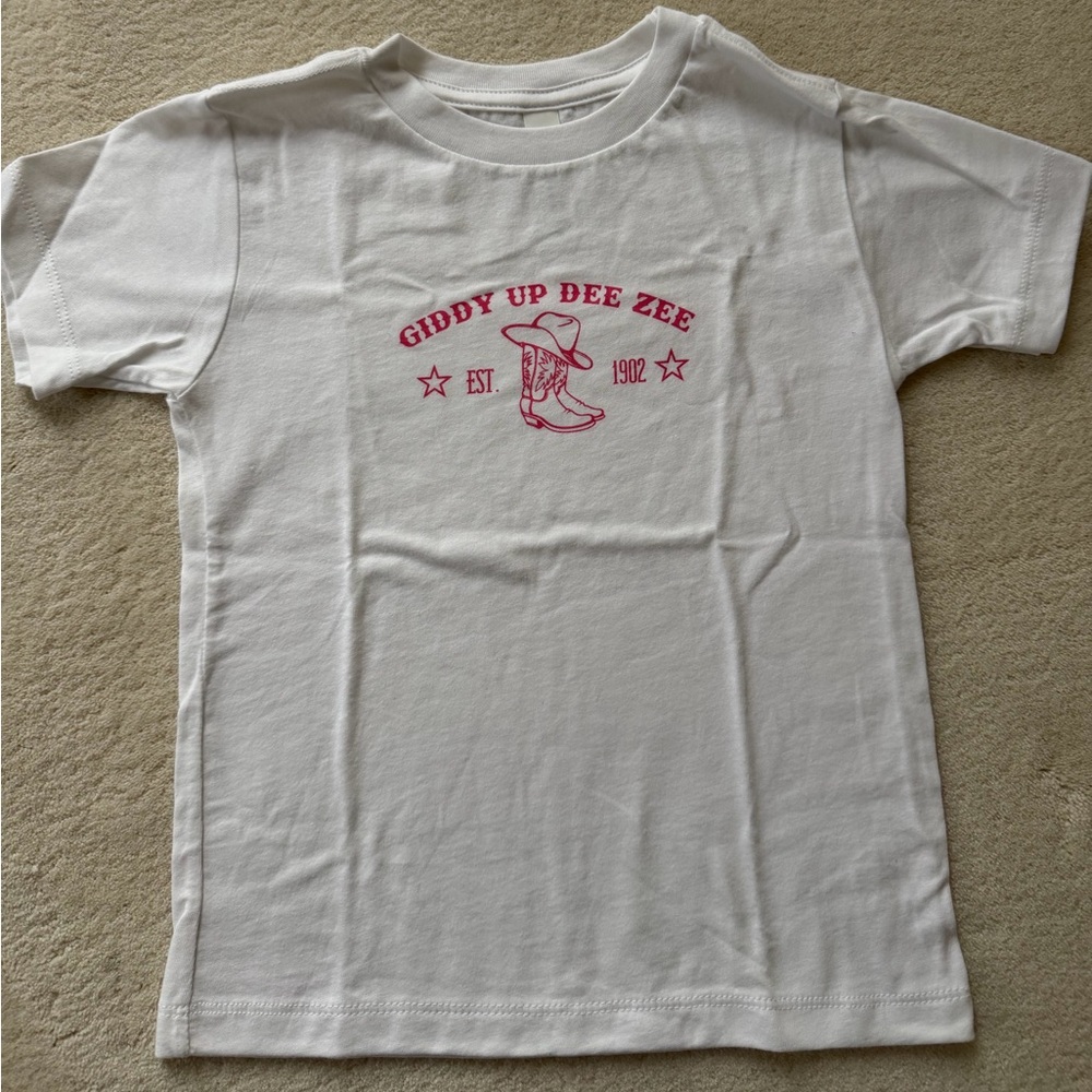 Bella Canvas White Kids T-Shirt with Pink Western Design